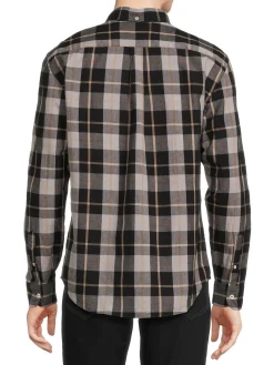Billy Reid Linen|Tuscumbia Plaid Button Down Shirt Black Tan