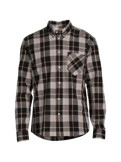 Billy Reid Linen|Tuscumbia Plaid Button Down Shirt Black Tan