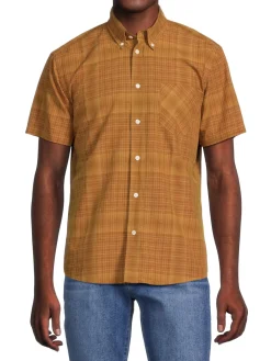 Billy Reid Linen|Tuscumbia Standard Fit Checked Linen Blend Shirt Dark Tan