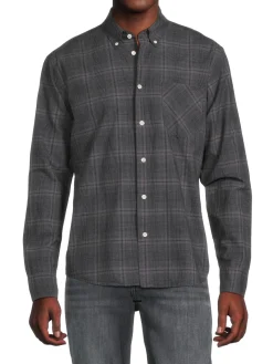 Billy Reid Casual Button-Down Shirts|Tuscumbia Standard Fit Checked Shirt Navy Grey