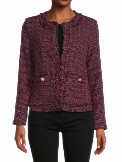 Women Saks Fifth Avenue Tweed Long Sleeve Jacket