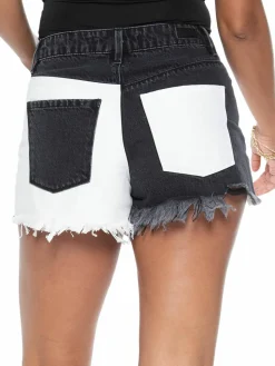 Women Blue Revival Two Tone Denim Shorts