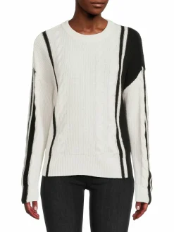 Women Design 365 Two Tone Striped Cashmere Sweater