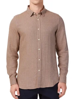Hyden Yoo Linen|Tyler Linen Blend Herringbone Sport Shirt Brown