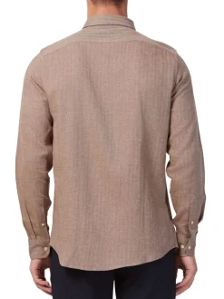 Hyden Yoo Linen|Tyler Linen Blend Herringbone Sport Shirt Brown