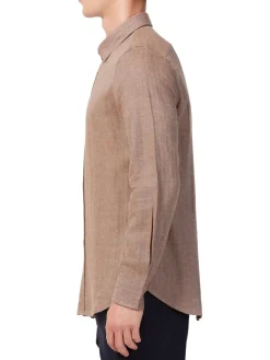 Hyden Yoo Linen|Tyler Linen Blend Herringbone Sport Shirt Brown