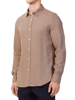 Hyden Yoo Linen|Tyler Linen Blend Herringbone Sport Shirt Brown