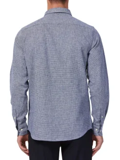 Hyden Yoo Linen|Tyler Linen Blend Houndstooth Sport Shirt Black