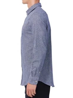 Hyden Yoo Linen|Tyler Linen Blend Houndstooth Sport Shirt Black