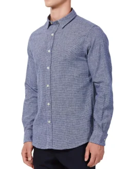 Hyden Yoo Linen|Tyler Linen Blend Houndstooth Sport Shirt Black