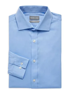 Michael Kors Dress Shirts|Untucked Length Slim Fit Twill Dress Shirt Light Blue