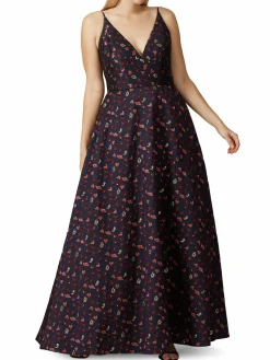 Women Monique Lhuillier V Neck Floral Jacquard Ball Gown