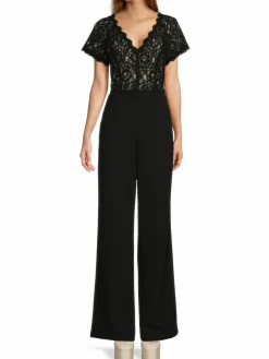 Women Focus by Shani V Neck Lace Jumpsuit