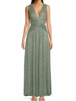 Women PatBO V Neck Metallic Gown