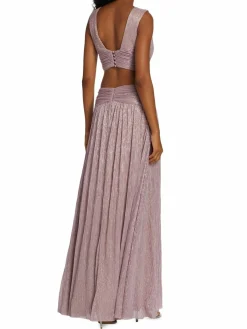 Women PatBO V Neck Metallic Gown