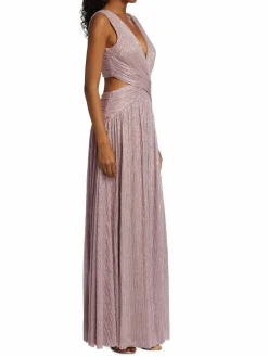 Women PatBO V Neck Metallic Gown