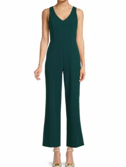 Women Bebe V Neck Scuba Crepe Jumpsuit