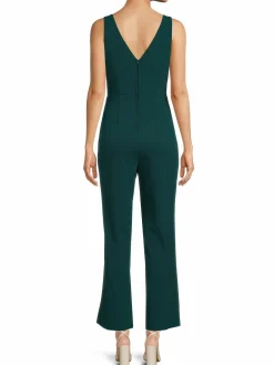 Women Bebe V Neck Scuba Crepe Jumpsuit