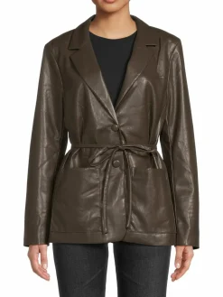 Women 7 For All Mankind Vegan Leather Tie Jacket