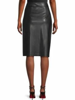 Women Donna Karan Vintage Glam Faux Leather Knee Skirt