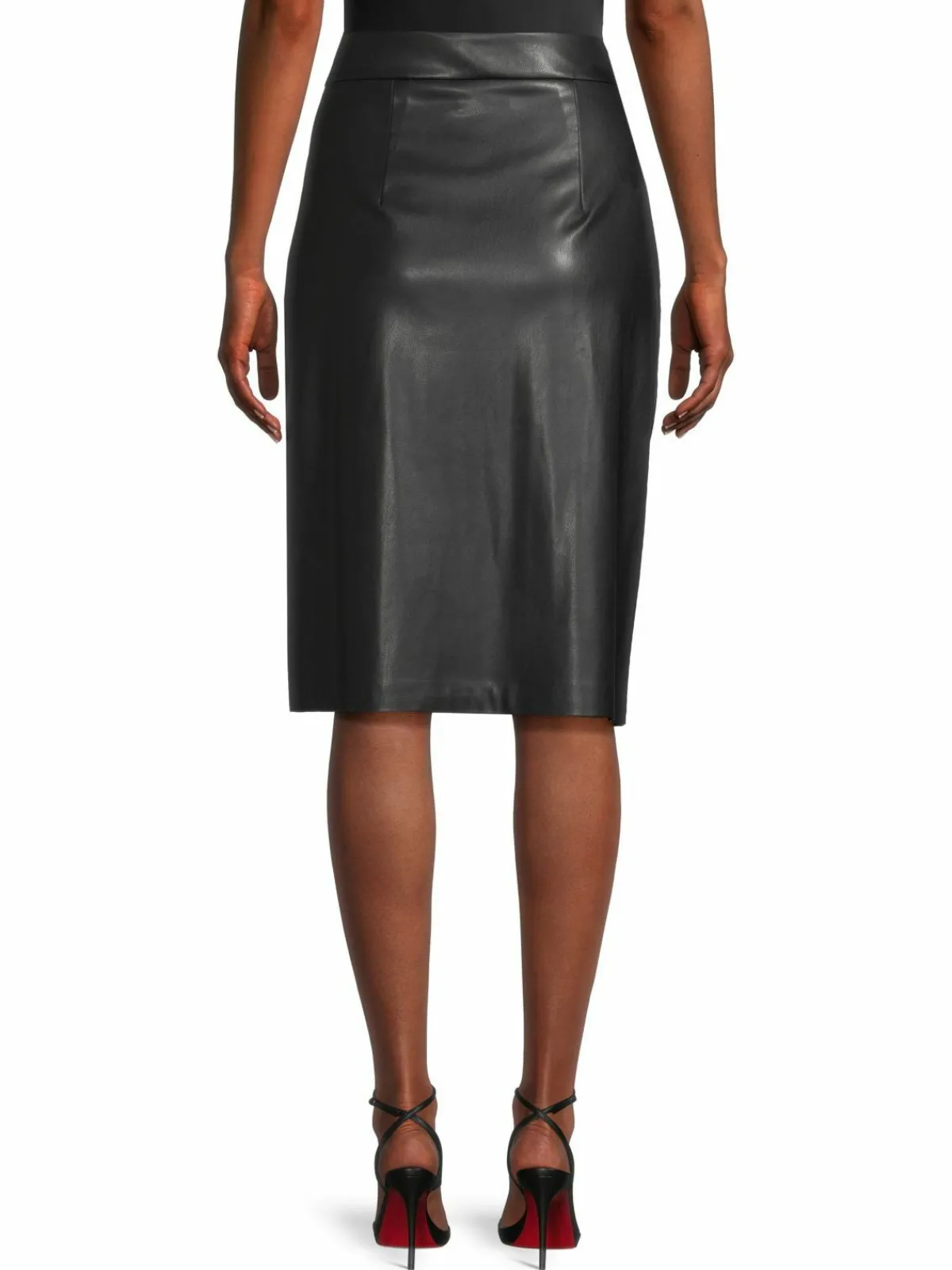 Women Donna Karan Vintage Glam Faux Leather Knee Skirt