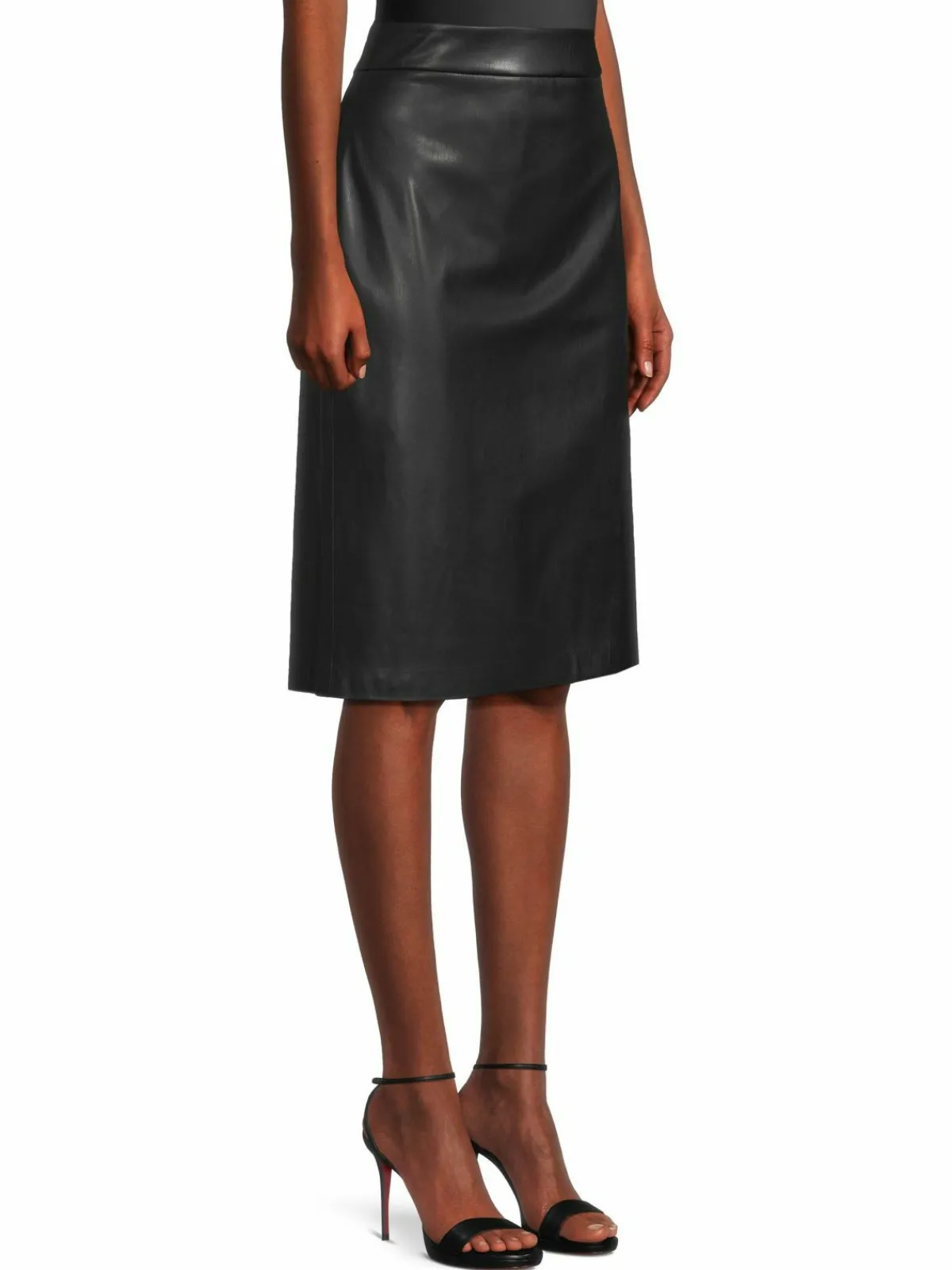 Women Donna Karan Vintage Glam Faux Leather Knee Skirt