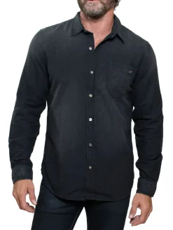 Stitch Linen|Vintage Washed Linen Blend Button Down Shirt Black