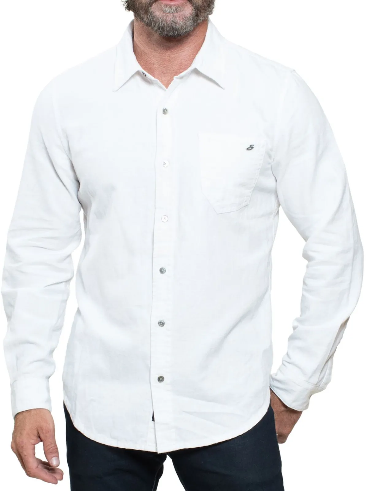 Stitch Linen|Vintage Washed Linen Blend Button Down Shirt White