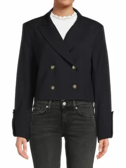 Women TWP Virgin Wool Solid Cropped Blazer