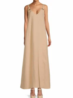 Women L'AGENCE Vivi Tie Strap Linen Blend A Line Maxi Dress