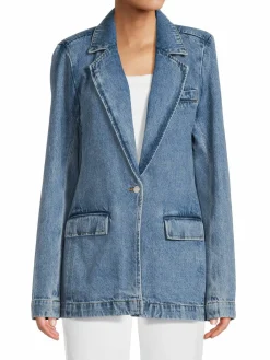 Women WeWoreWhat Washed Denim Blazer