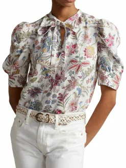 Women Polo Ralph Lauren Watson Puff Sleeve Necktie Blouse