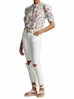 Women Polo Ralph Lauren Watson Puff Sleeve Necktie Blouse