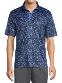 Greg Norman Polos|Wave Print Polo Slate Blue