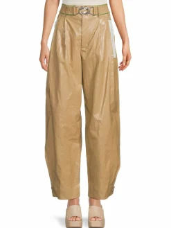 Women Bottega Veneta Wide Leg Coated Linen Trousers