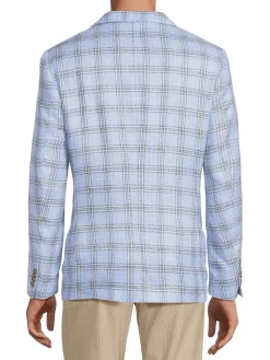 TailorByrd Linen|Windowpane Check Blazer Light Blue