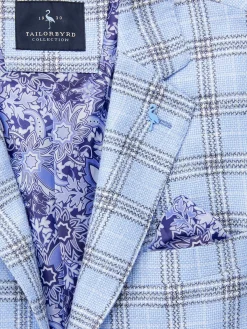 TailorByrd Linen|Windowpane Check Blazer Light Blue