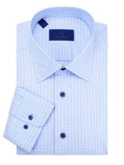 David Donahue Dress Shirts|Windowpane Check Shirt Blue