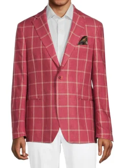 Tallia Blazers & Sportcoats|Windowpane Linen Blazer Red