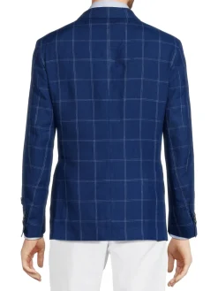 Saks Fifth Avenue Linen|Windowpane Linen Blazer Navy
