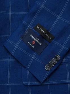Saks Fifth Avenue Linen|Windowpane Linen Blazer Navy