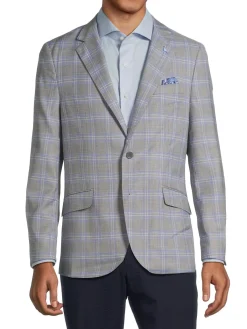 TailorByrd Blazers & Sportcoats|Windowpane Plaid Sportcoat Light Grey