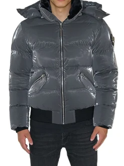 Woodpecker Coats & Jackets|Woody Hooded Bomber Puffer Jacket Grey