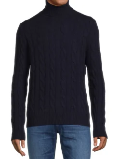Malo Sweaters|Wool & Cashmere Cable Knit Sweater Blue