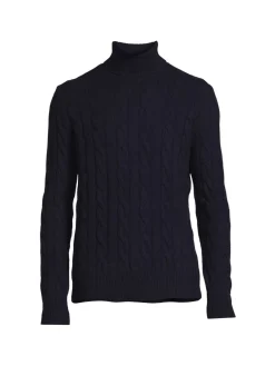 Malo Sweaters|Wool & Cashmere Cable Knit Sweater Blue